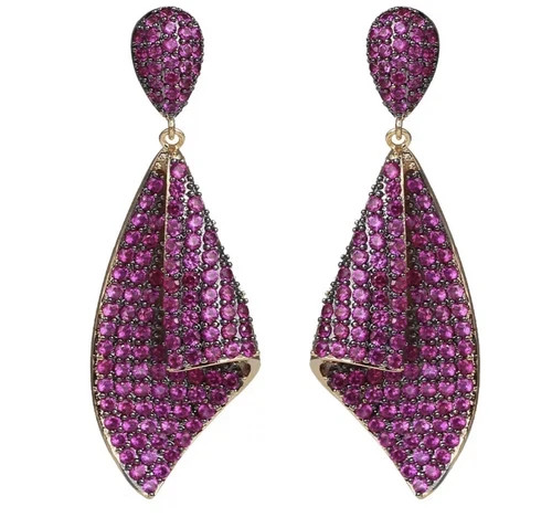 18k Gold Plated Lab-Created Pink Sapphire Drop Earrings Christmas Jewelry Gift