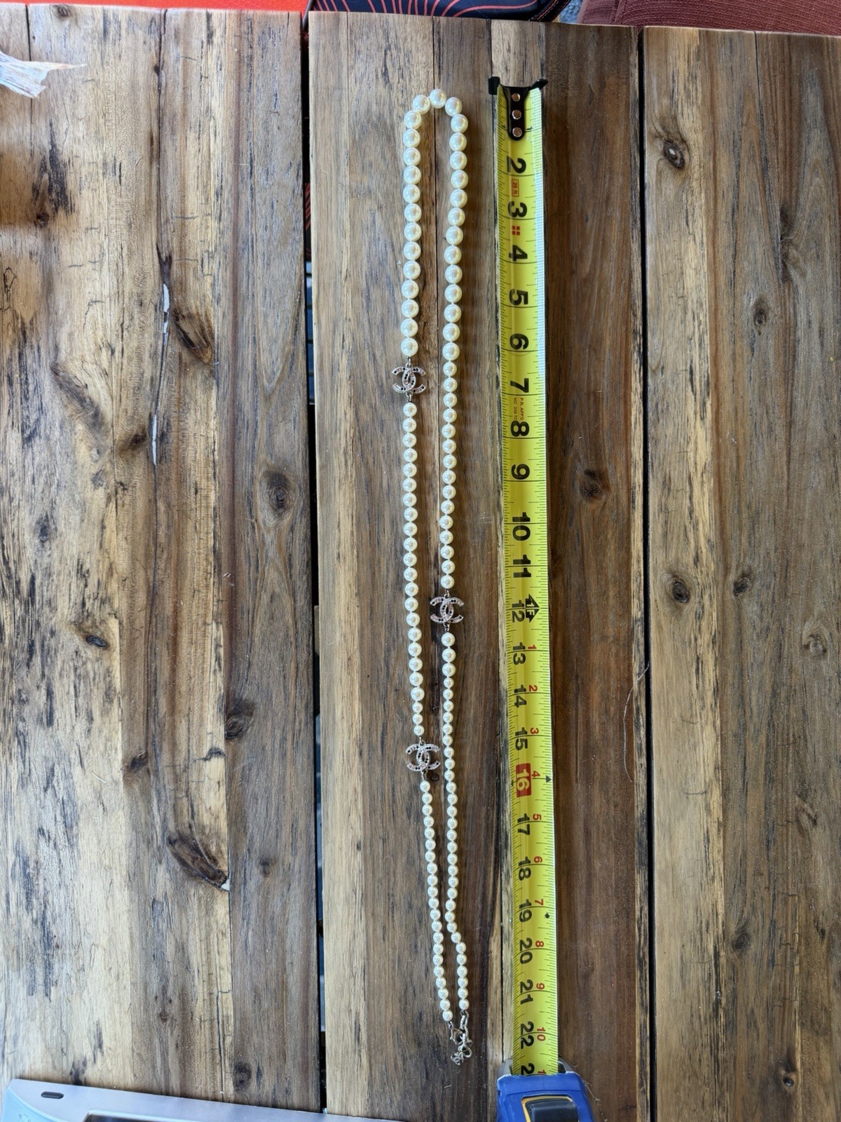 Authentic Chanel A15 Fall 2015 Faux Pearl CC Logo Long Necklace Made in France
