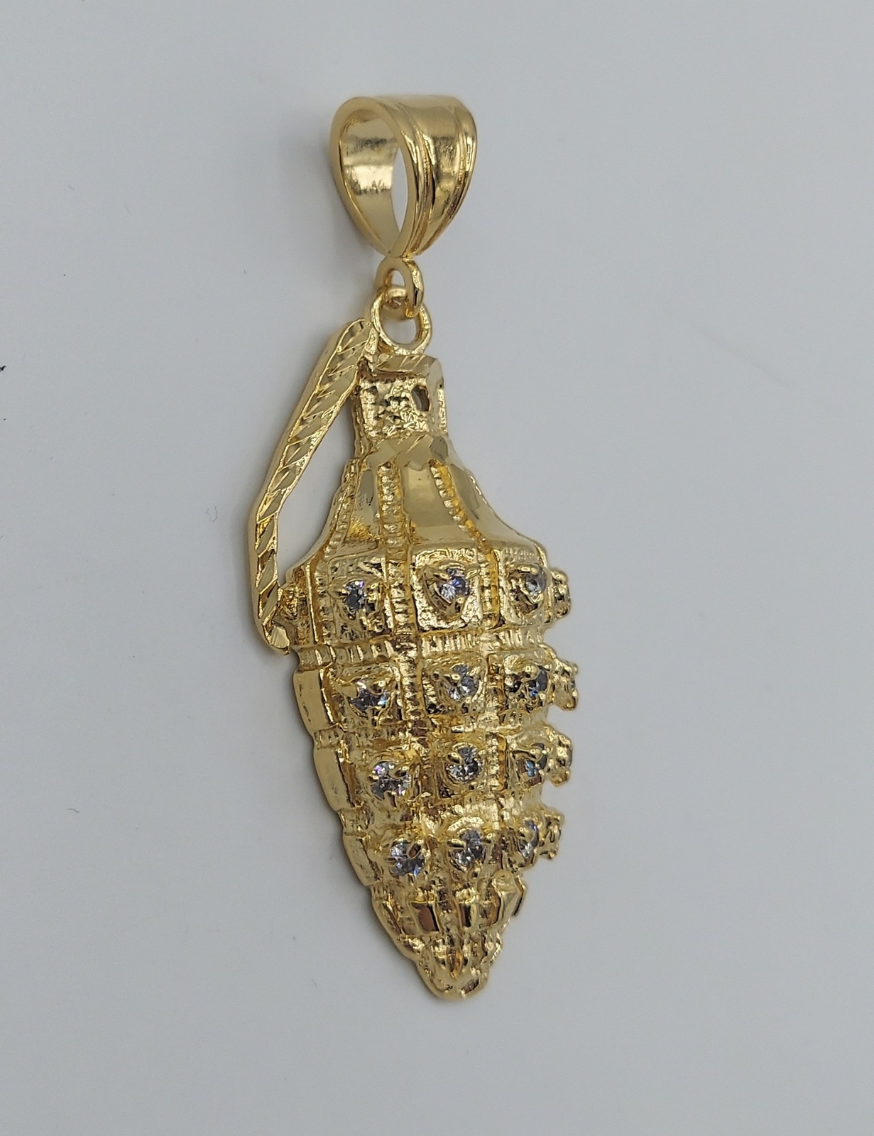 14KT GOLD EP GRENADE W/ CLEAR CZ BLING PENDANT CHARM & 20″ 4MM ROPE CHAIN- 9255