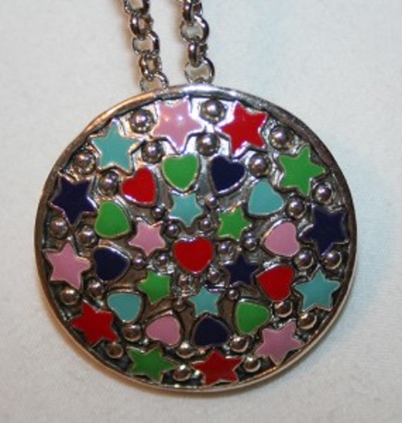 Colorful MJ Round Enameled Heart Circles Choker Necklace Brooch ++++++