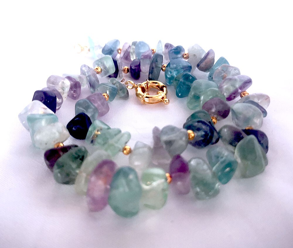 8-12mm piece fluorite choker necklace 16″ with spring clasp jewelry supply