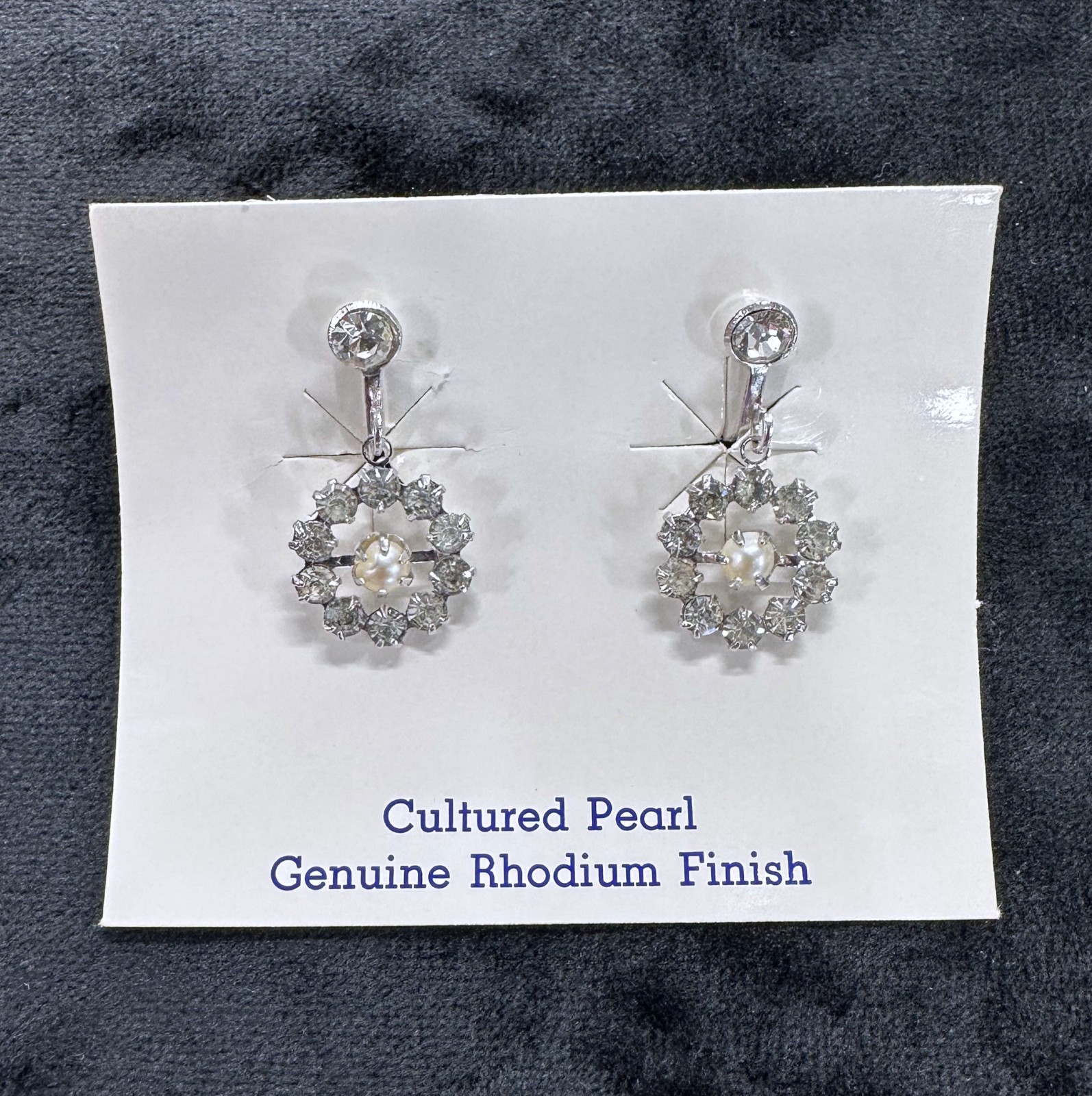 Cultured Pearl Rhodium Finish Necklace & Dangle Earring Set Clear Stones