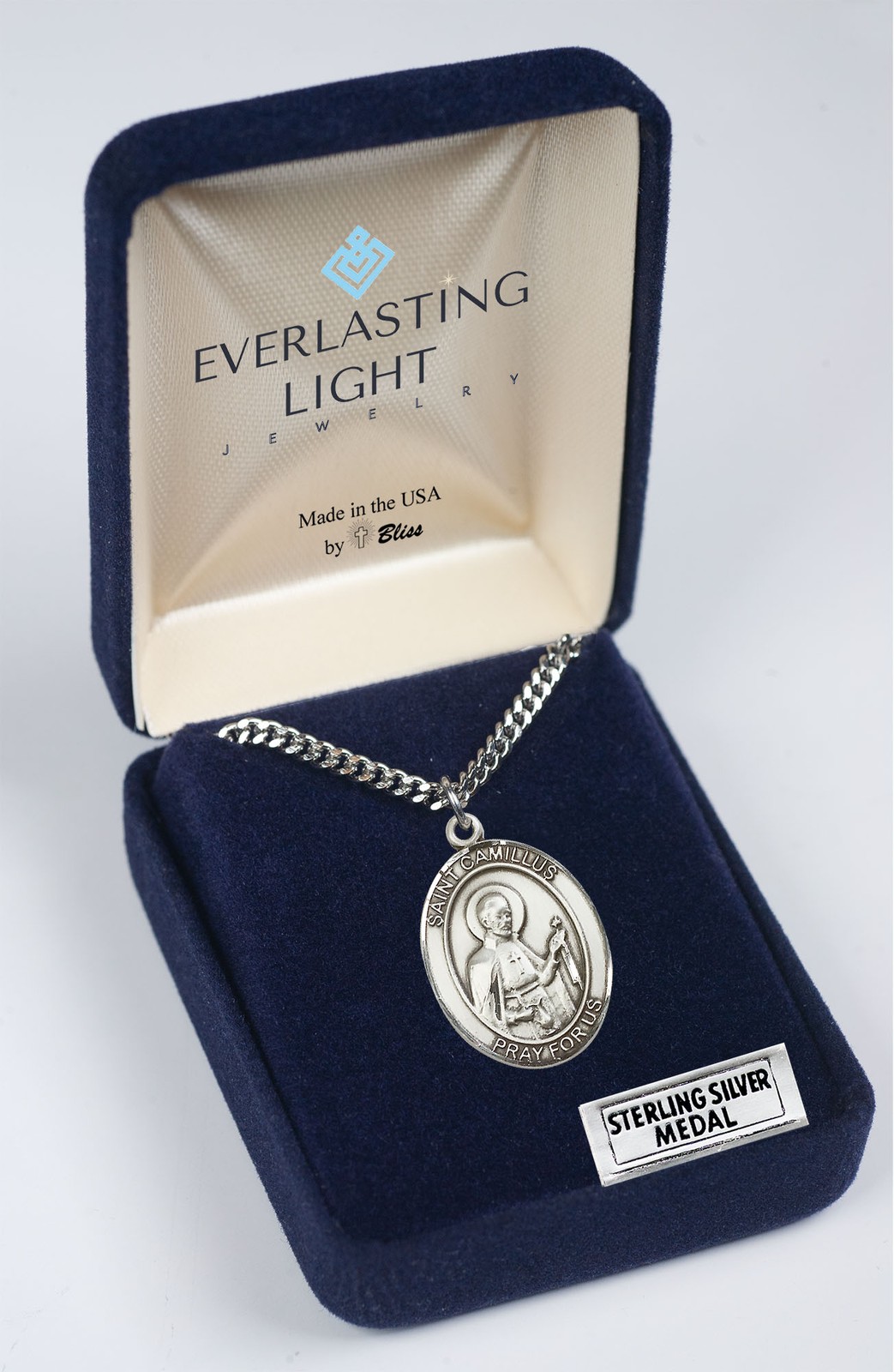 Sterling Silver Saint Camillus of Lellis Medal 24″ Lobster Claw Chain Necklace