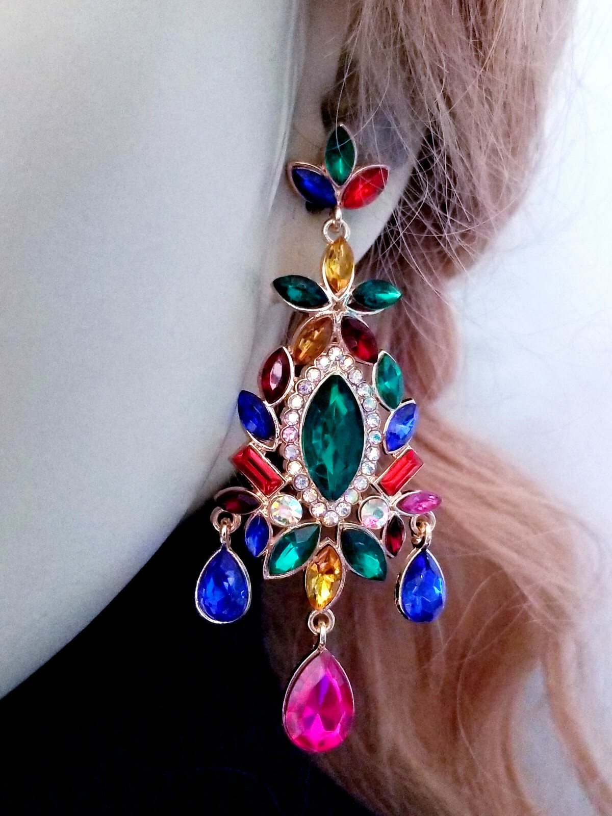 Chandelier Earrings Rhinestone 3.5 in Multi Color