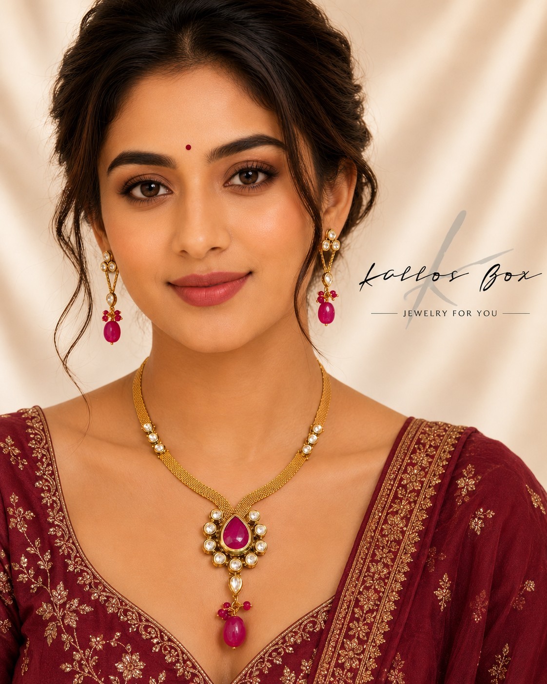 Pink Kundan Necklace With Earrings For Wedding Or Any Other Festive Occasion