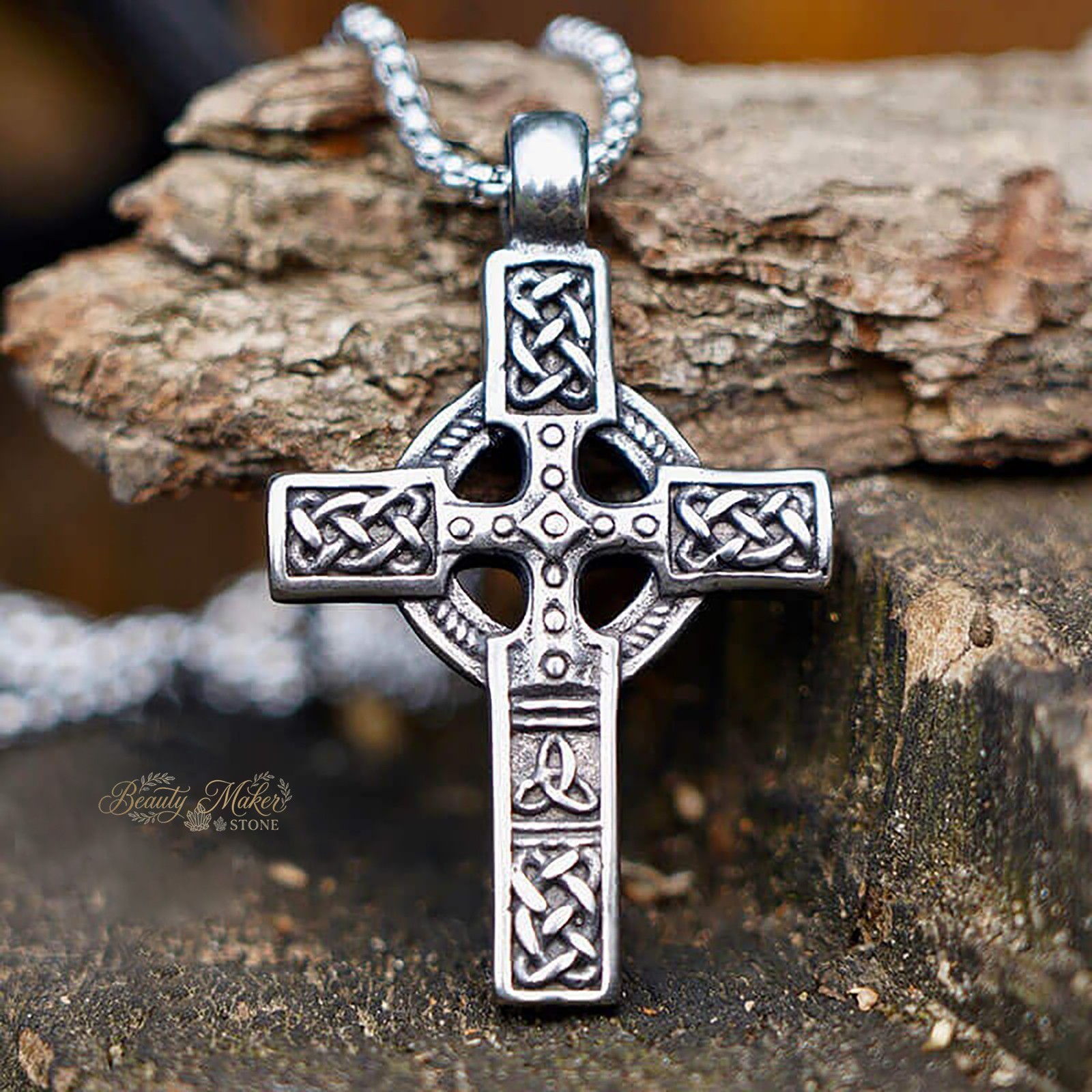 Vintage Celtic Knot Cross Pendant Necklace for Men Viking Gothic Jewelry Gift