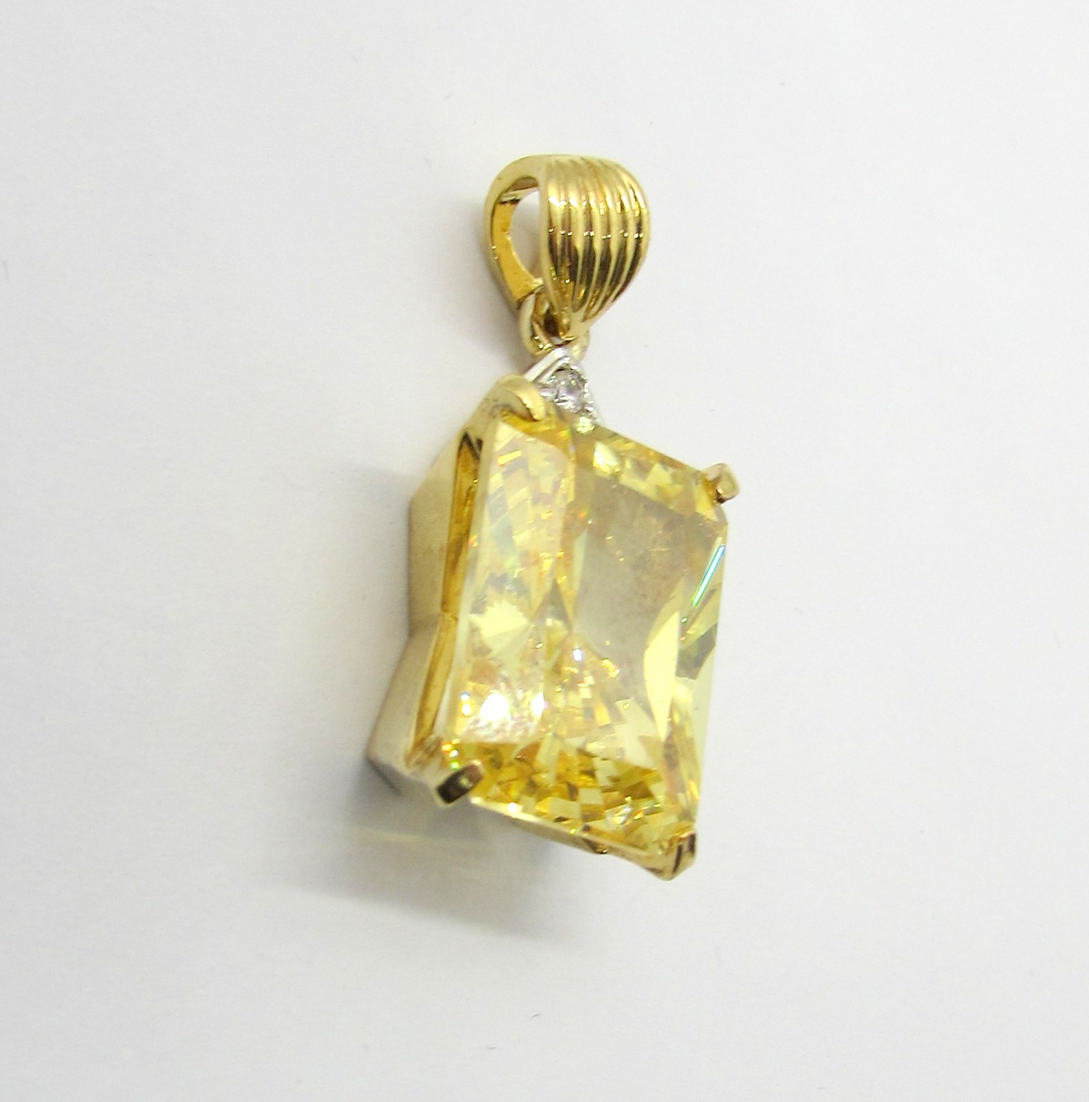 GOLD OVER 925 STERLING SILVER YELLOW CUBIC ZIRCONIA PENDANT 32X12MM ~ 9.1G