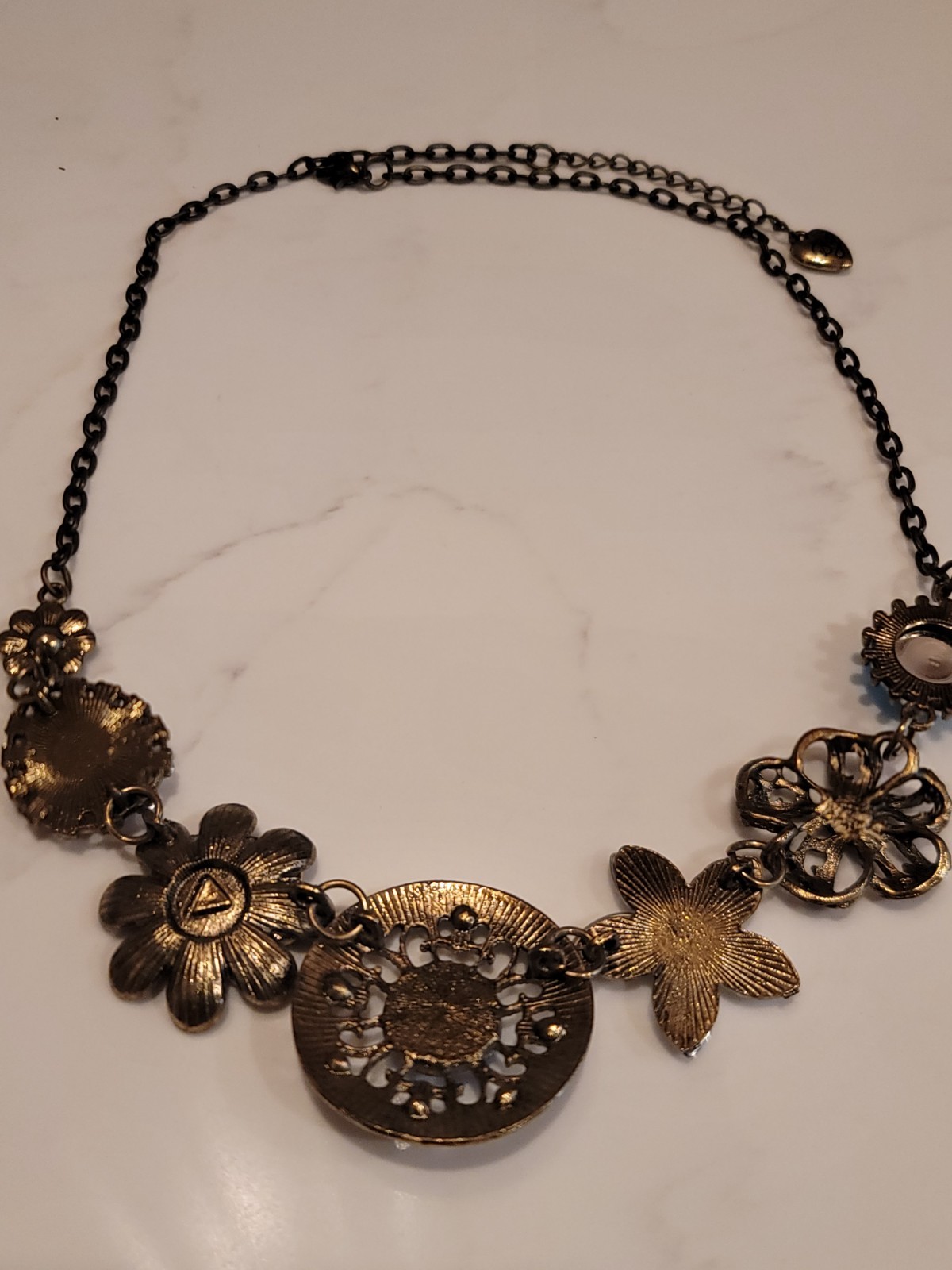 Betsey Johnson Floral Statement Necklace Blue Purple Red Crystal 18″ Signed