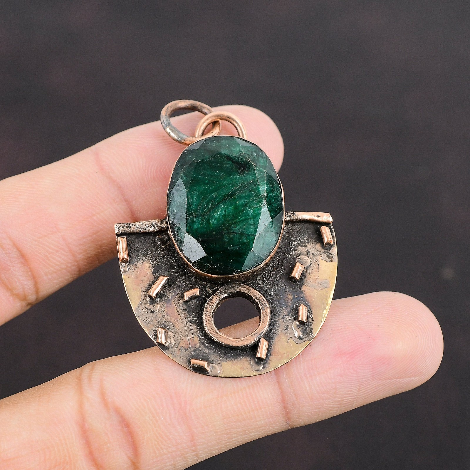 Sisters Day Deal Zambian Emrald Stone Engagement Birthday Pendant Jewelry Copper