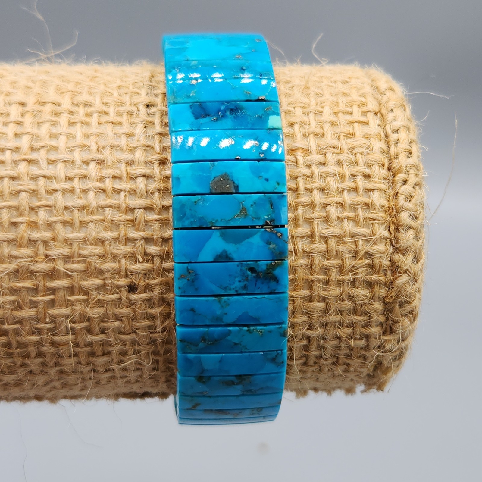 Vintage Turquoise Slab Expansion Stretch Bracelet 6.75″