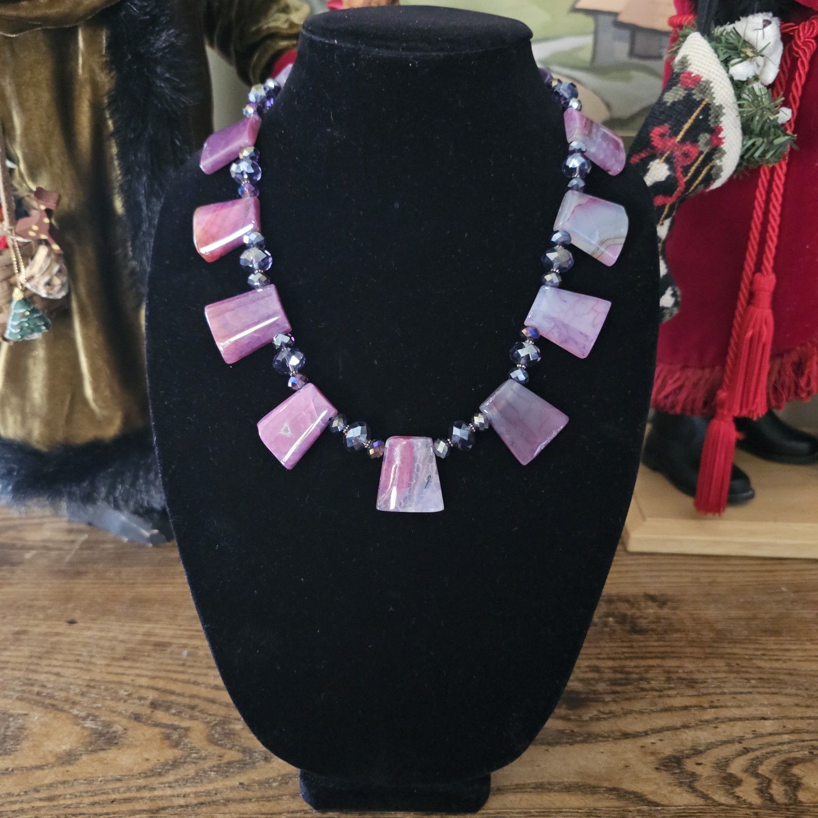 Donna Dressler Statement Necklace Sterling Silver 925 Pink Agate Stone Heavy 21″
