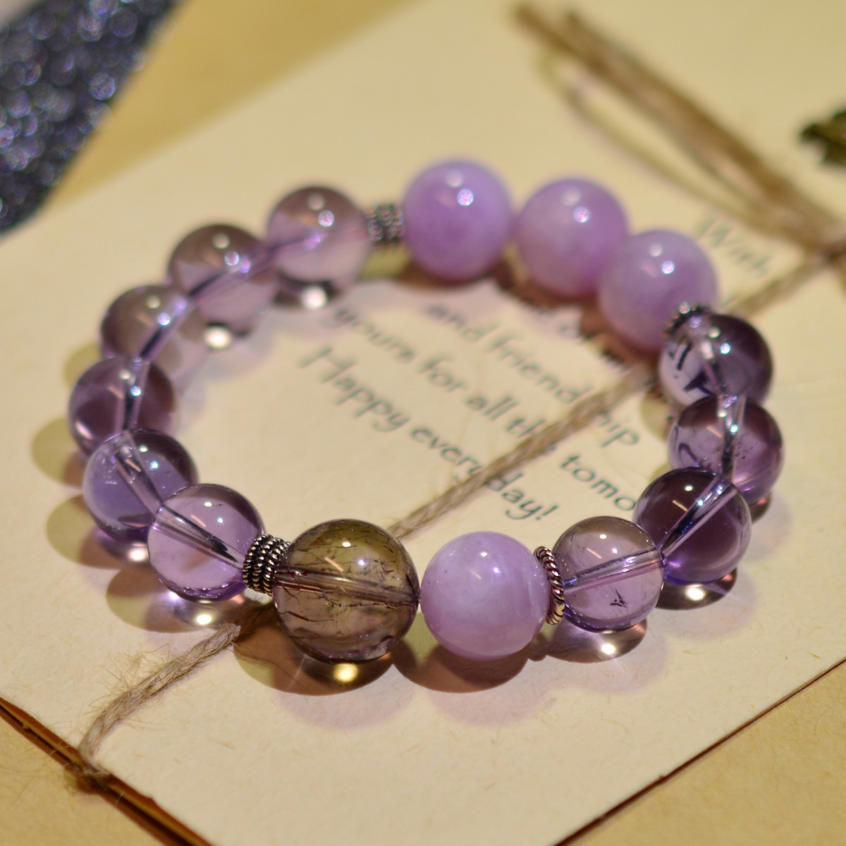 Women S925 Silver Natural Crystal Beaded Bracelet Amethyst Kunzite Super Seven