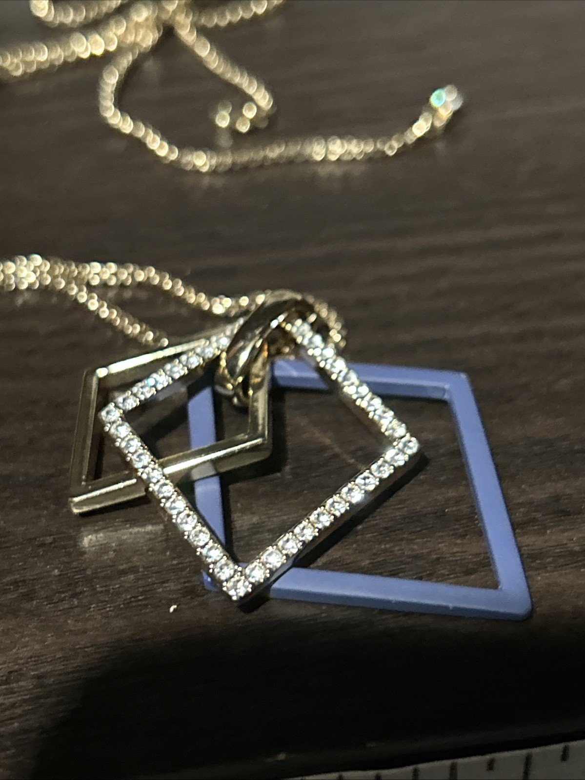 Karl Lagerfeld Stamped Navy Gold Plated Versatile Pendant Slide Necklace 36”