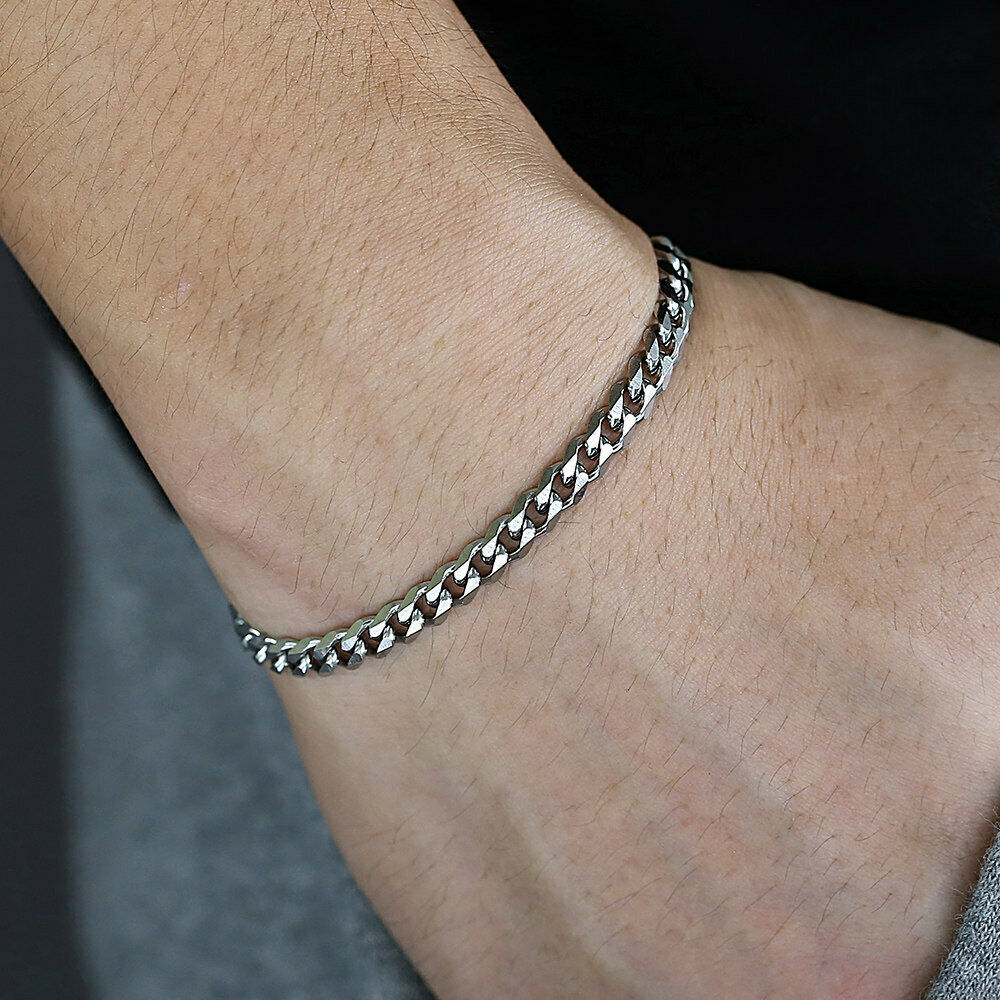 Mens Womens 3/5/7/9/11MM Cuban Curb Bracelet Chain Stainless Steel Multi-sizes