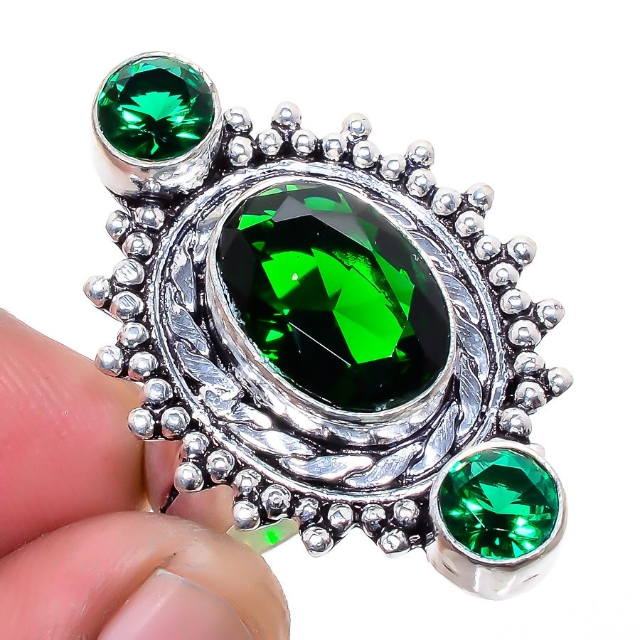 Tsavorite Quartz Gemstone 925 Silver Plated Jewelry Ring s.7 F2592