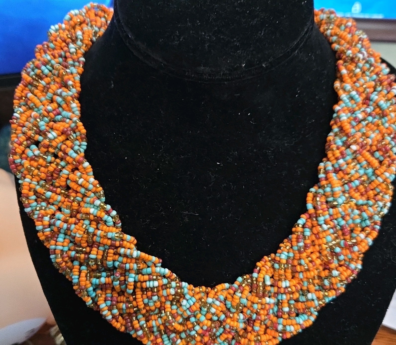 Multicolor Glass Beaded Statement Necklace Boho Adjustable Cable Lobster