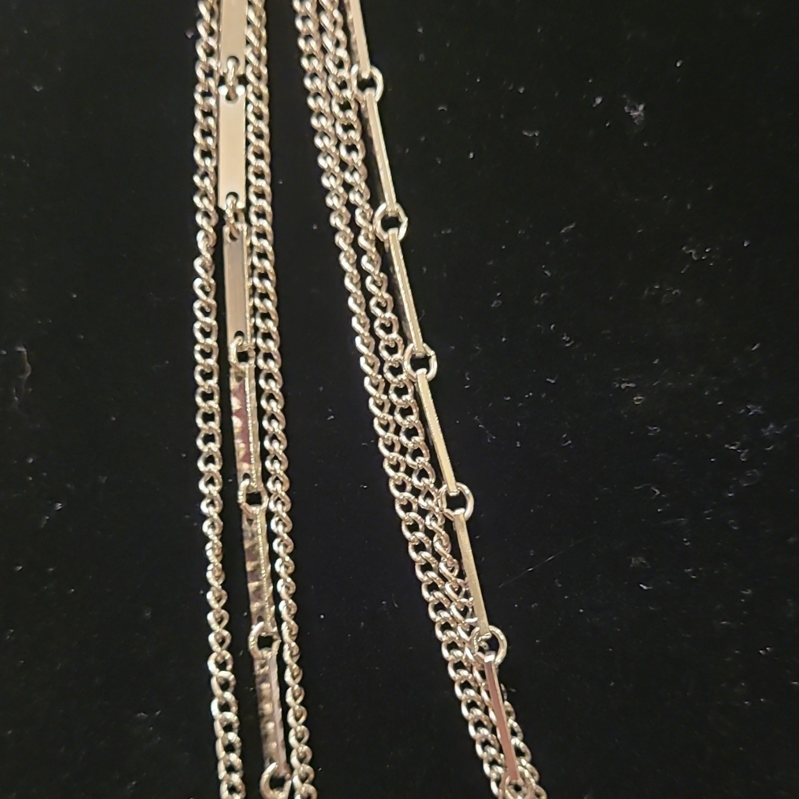 VTG 1960Park Lane Silver Tone Layered Bar Link Chain Necklace Spring Ring Signed