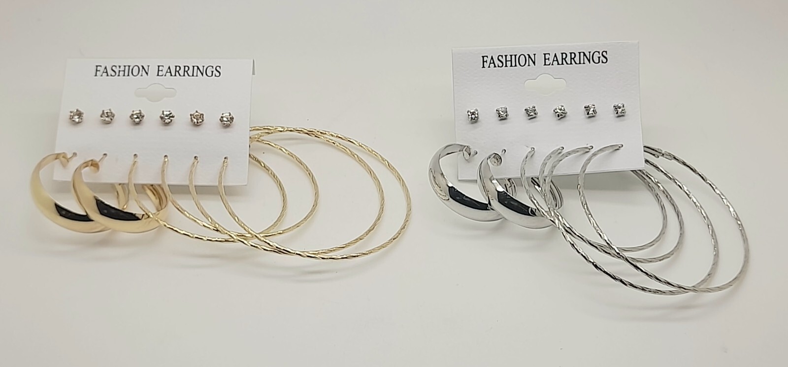 set of 12 Pairs/2 card multi style gold/silver color stone/hoop fashion earrings