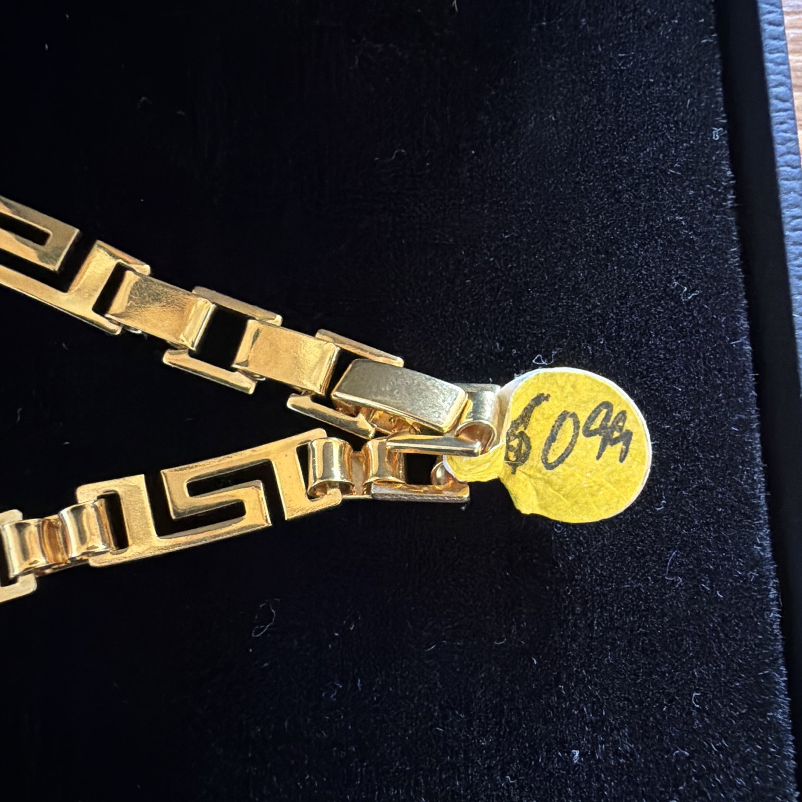 Gold filled Greek Key Link Chain Necklace, Box Clasp, Metal, No Stone