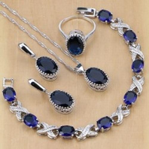925 Silver Champagne Zircon Bridal Jewelry Set Necklace Earrings Ring Bracelet
