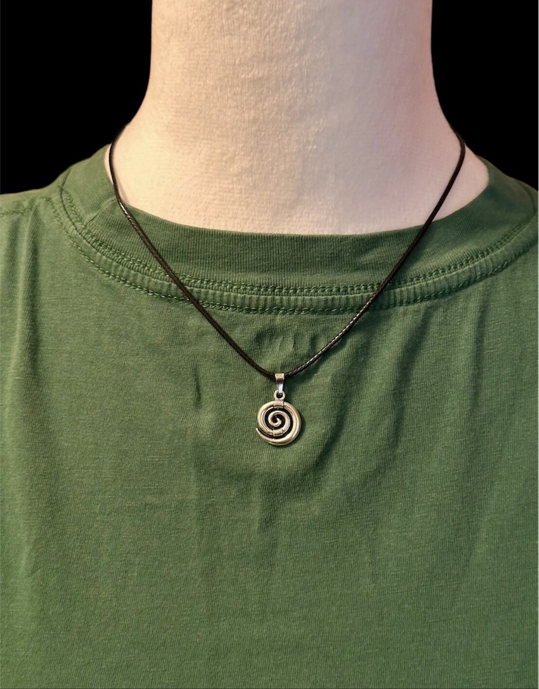 Silver Spiral Swirl Pendant Necklace Black Cord Unisex Women Men Brand New