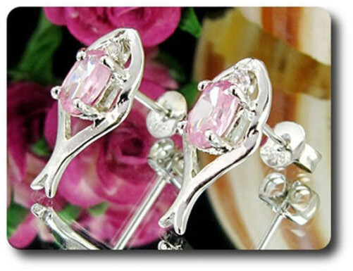 Earrings Pink Sapphire 0 3/32×0 9/32in Gold Plated White 18 Krgp