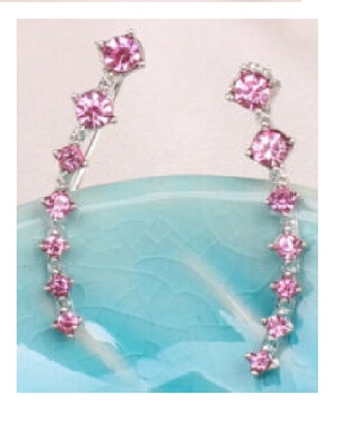 SINGLE ROW EARRING HOOK CUFF PAIR PINK CLEAR MULTI COL GOLD SILVER PLATE