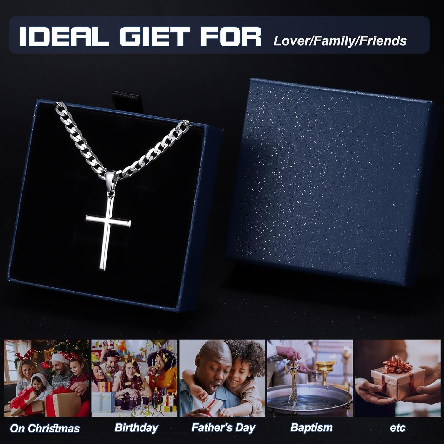 Elegant Beveled Edge Sterling Silver Cross Necklace – Adjustable 16-30 Inches