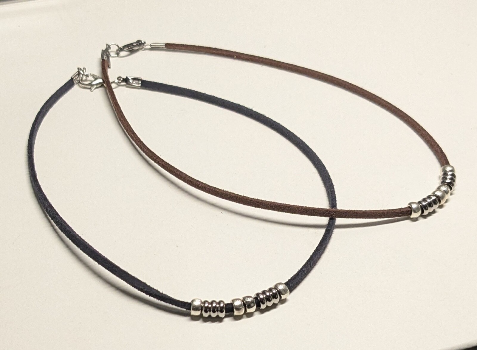 NEW Cord Choker Necklace with Silver Metal Beads- 13″-17″ & Custom Sizes