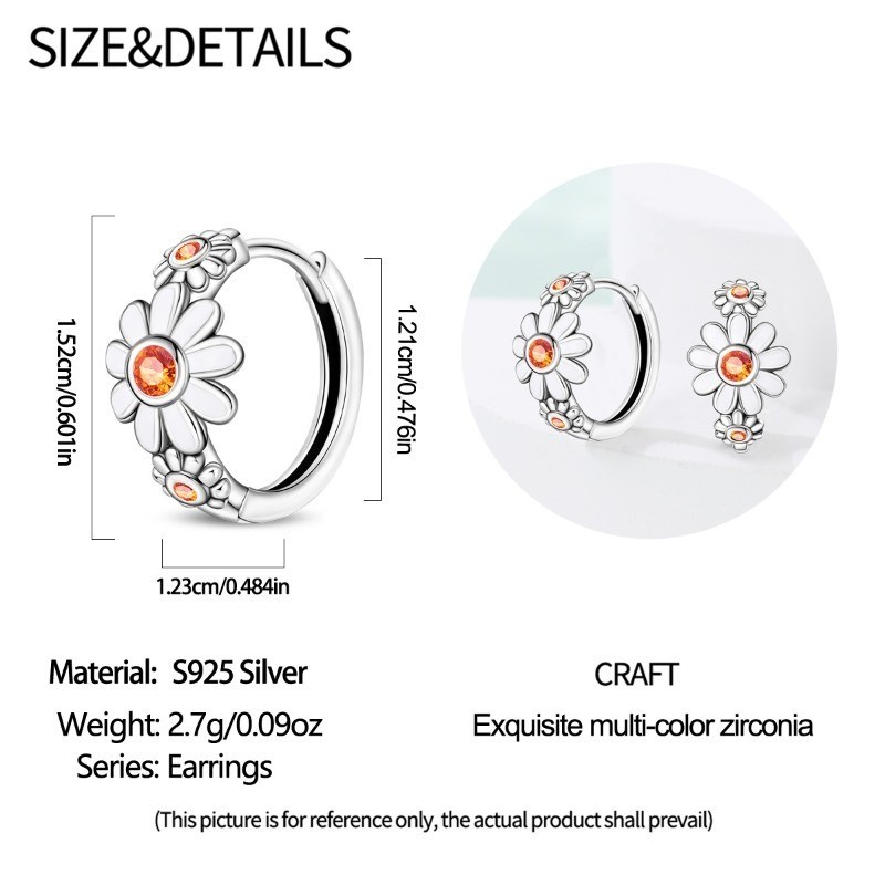 PANDACH 925 Sterling Silver Minimalist Daisy Hoop Earrings Women Jewelry Gifts