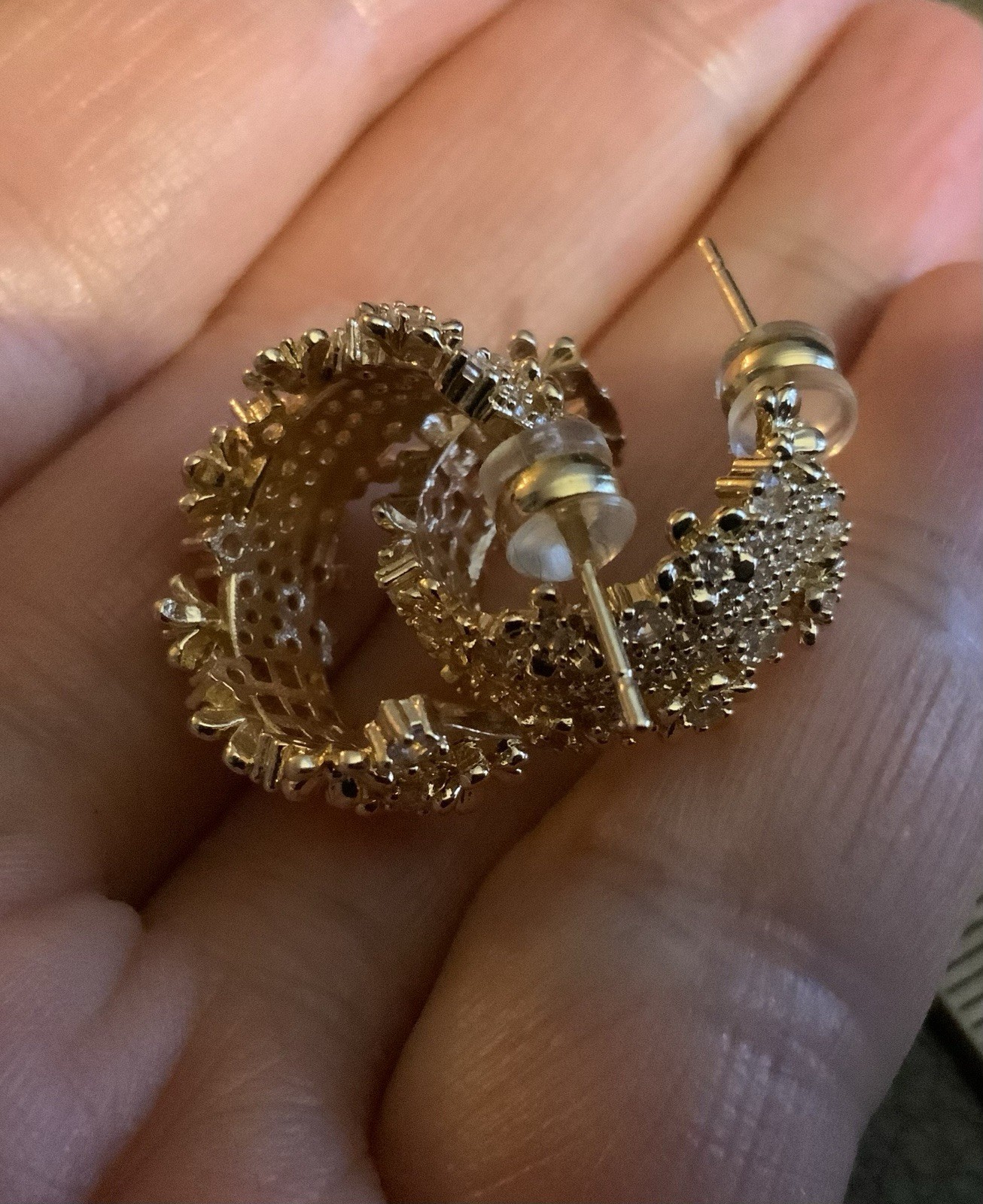 Anthropologie Filigree Hoop Flower Earrings Lattice Crystal Stud Gold CZ Boho