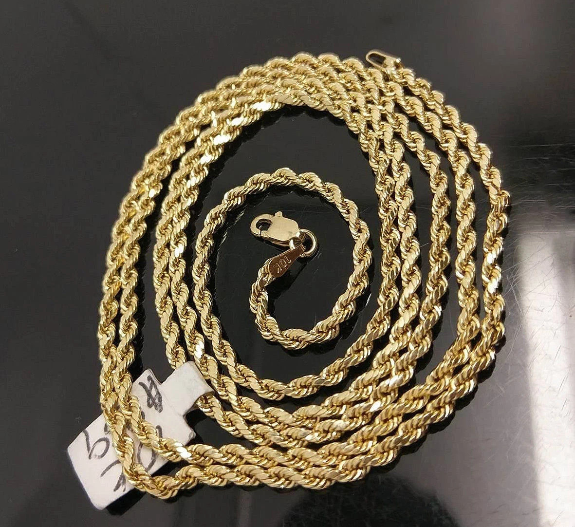 Real 10k Yellow Gold Rope chain Mens Necklace 3mm 22 Inch Diamond Cut For Unisex