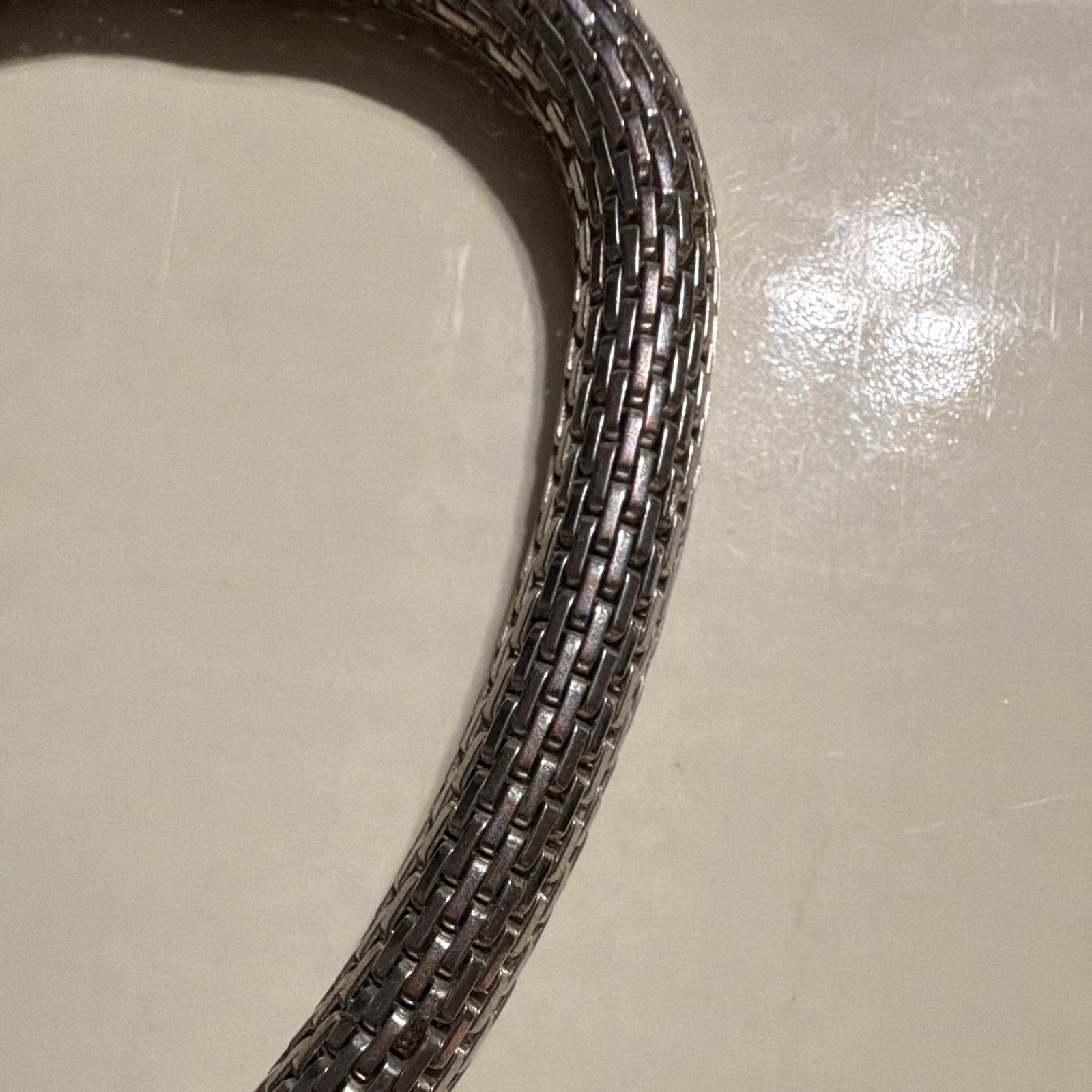 Silver Tone Mesh Chain Bangle Bracelet Metal No Clasp Stackable Round No Stone