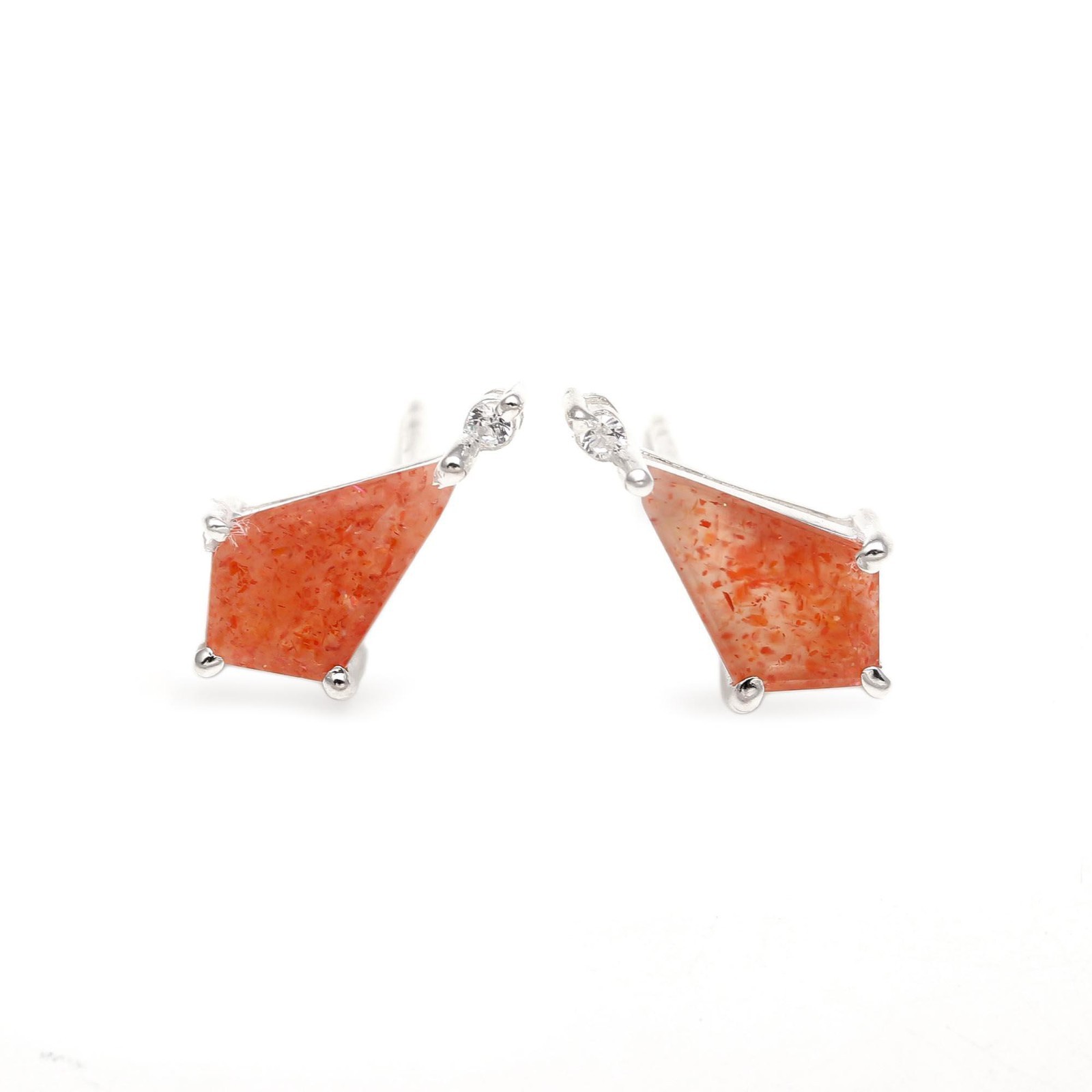100% Natural Sunstone Kite Stud Earrings 925 Sterling Silver Minimalist Jewelry