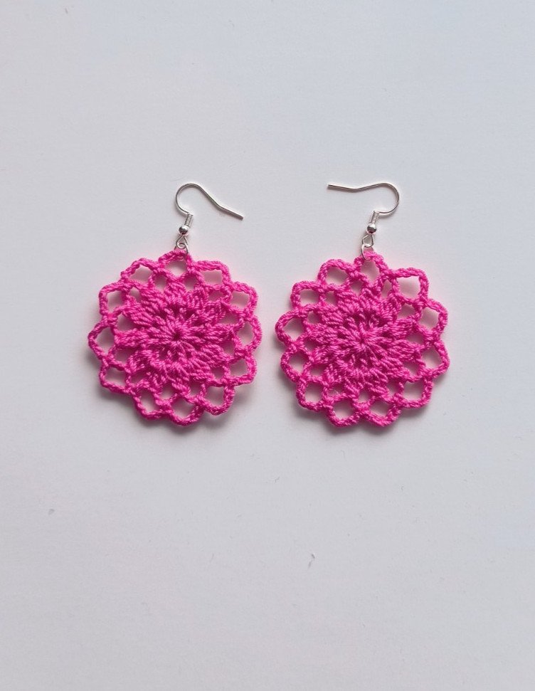 Crochet Earrings, Round , Handmade USA, Brand New, Boho Chic Retro