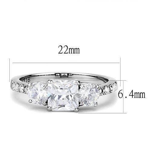 Women’s Ring, Clear CZ, Stainless Steel, Sparkling, Elegant Design, Three Stone