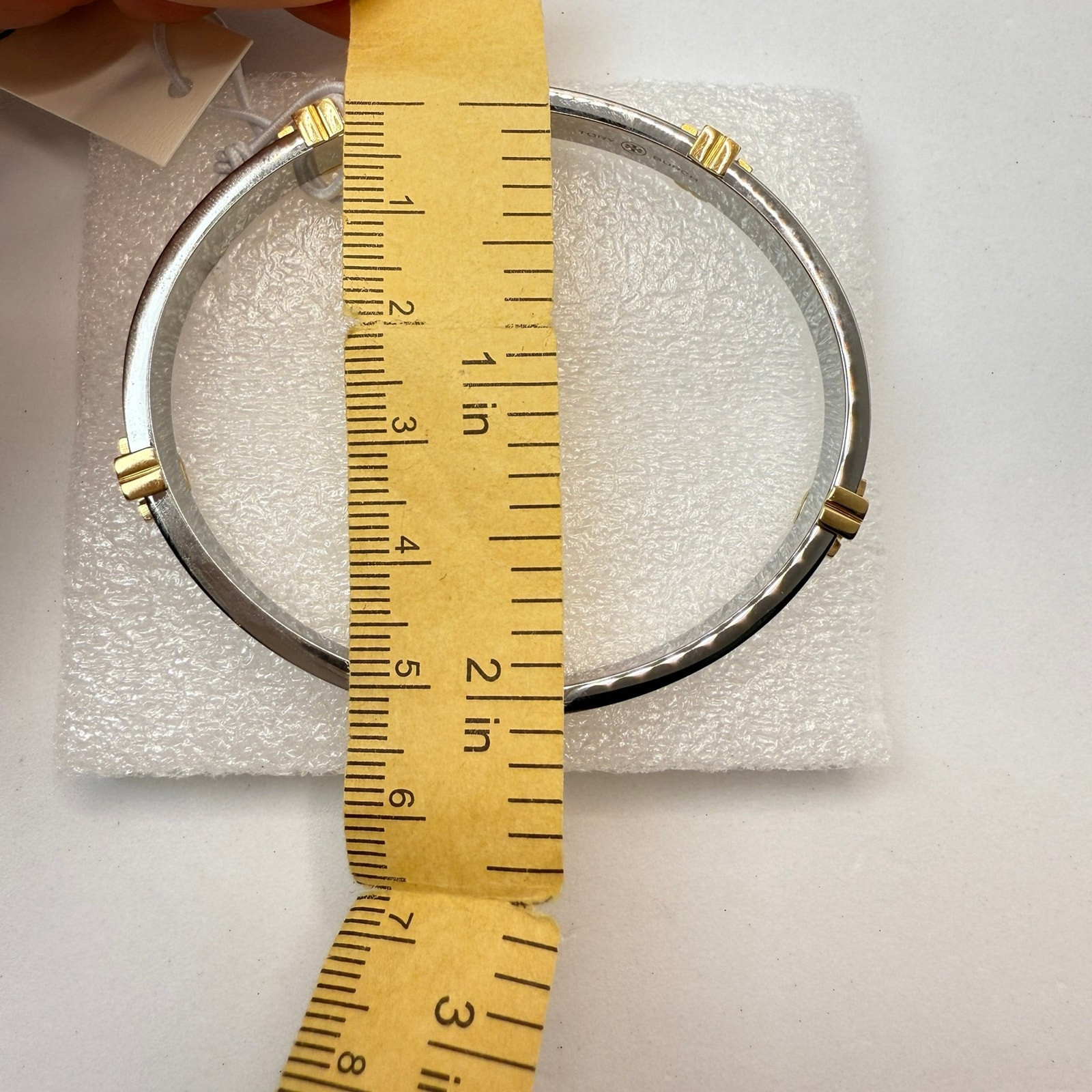 Tory Burch Classic Logo Hinge Bangle 168864 IN Tory Silver