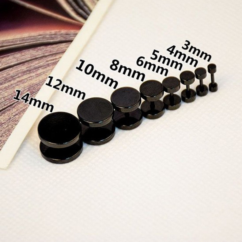 Black Stud Earrings Men Women Faux Gauges Ear Tunnel Stainless Steel Earrings US