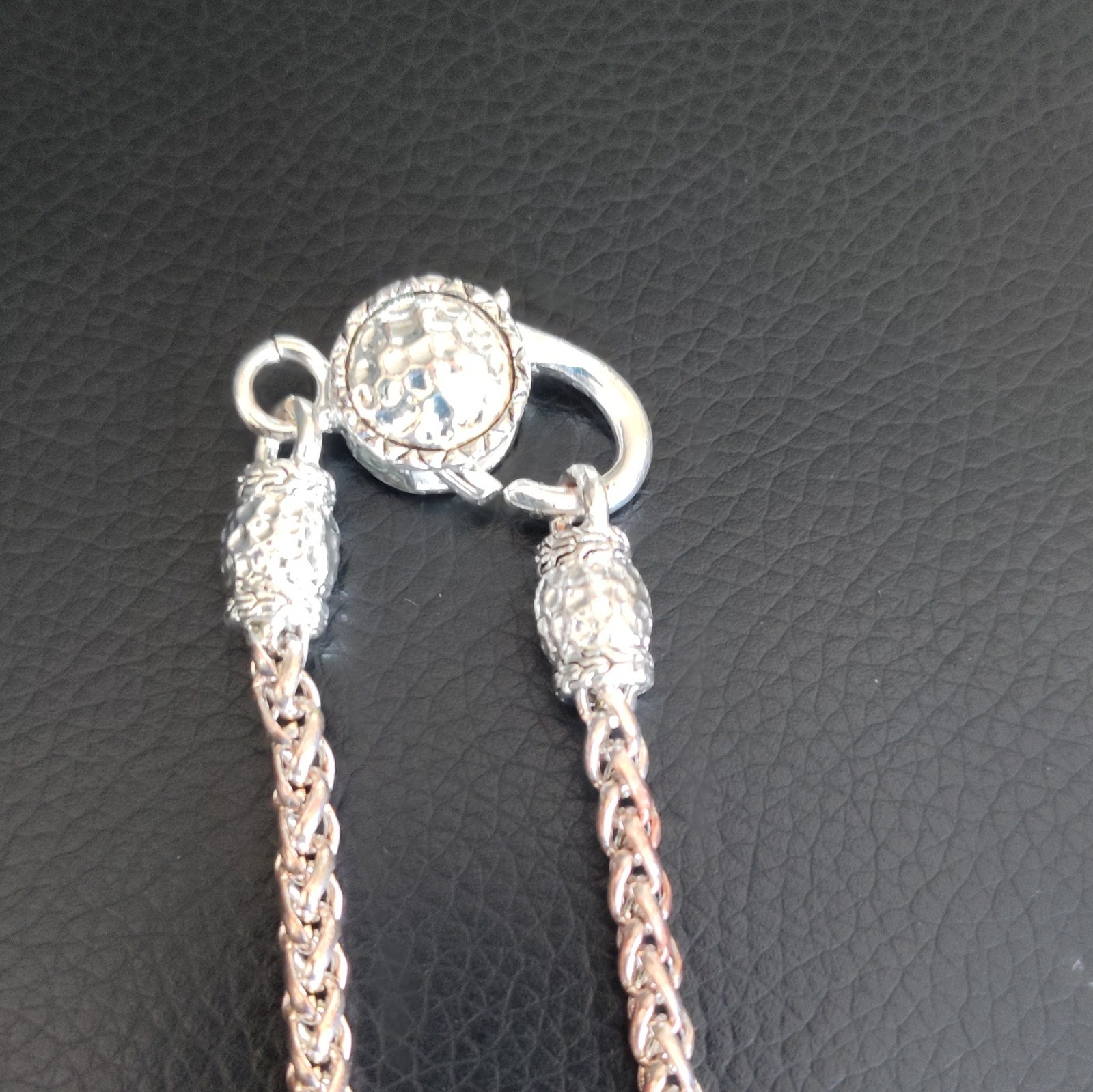 two-tone silver & gold tone round coin pendant spiga/wheat chain toggle