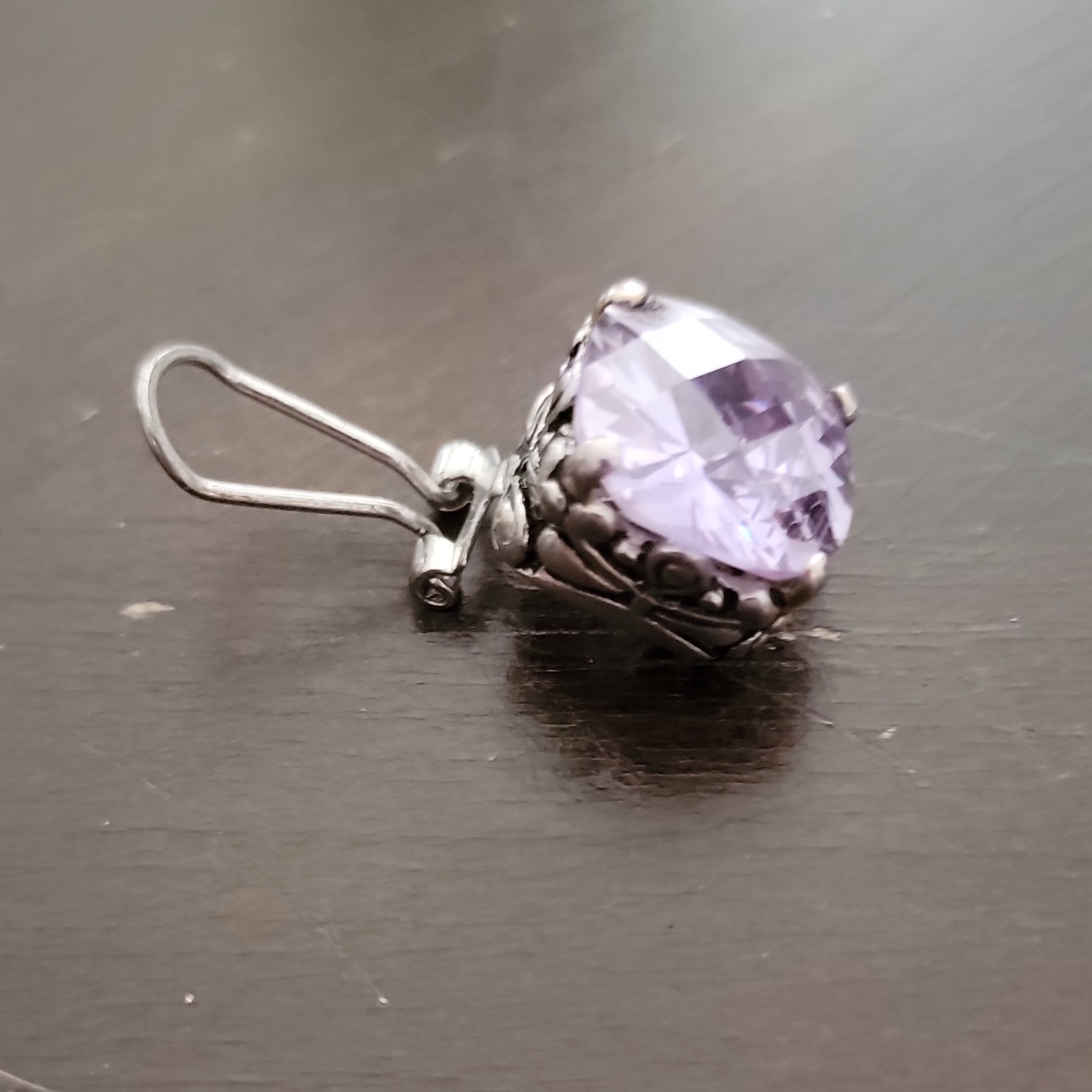 Purple Cushion-Cut Crystal Leverback Dangle Earrings Silver-Tone Prong Set