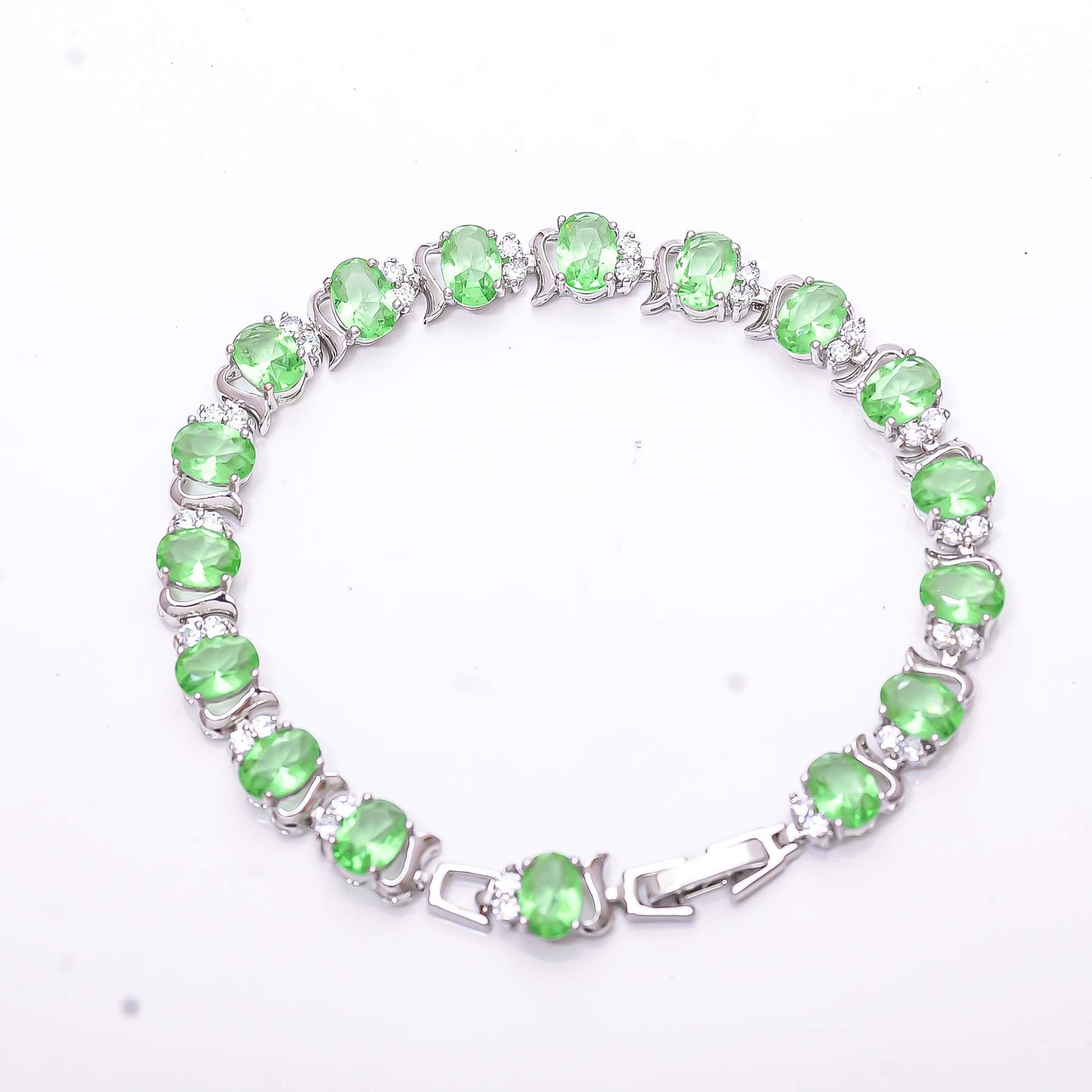 Green Amethyst & Cubic Zirconia 925 Sterling Silver Tennis Bracelet 7.99″ B16
