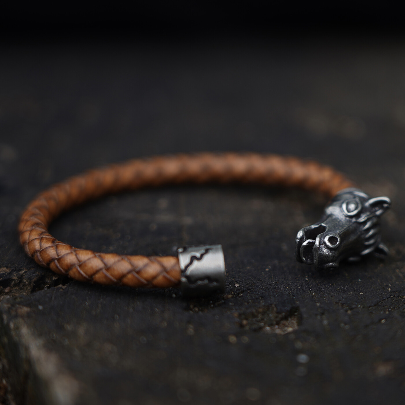 MENDEL 7 Inch Mens Brown Leather Horse Head shoe Cuff Bracelet Men Women