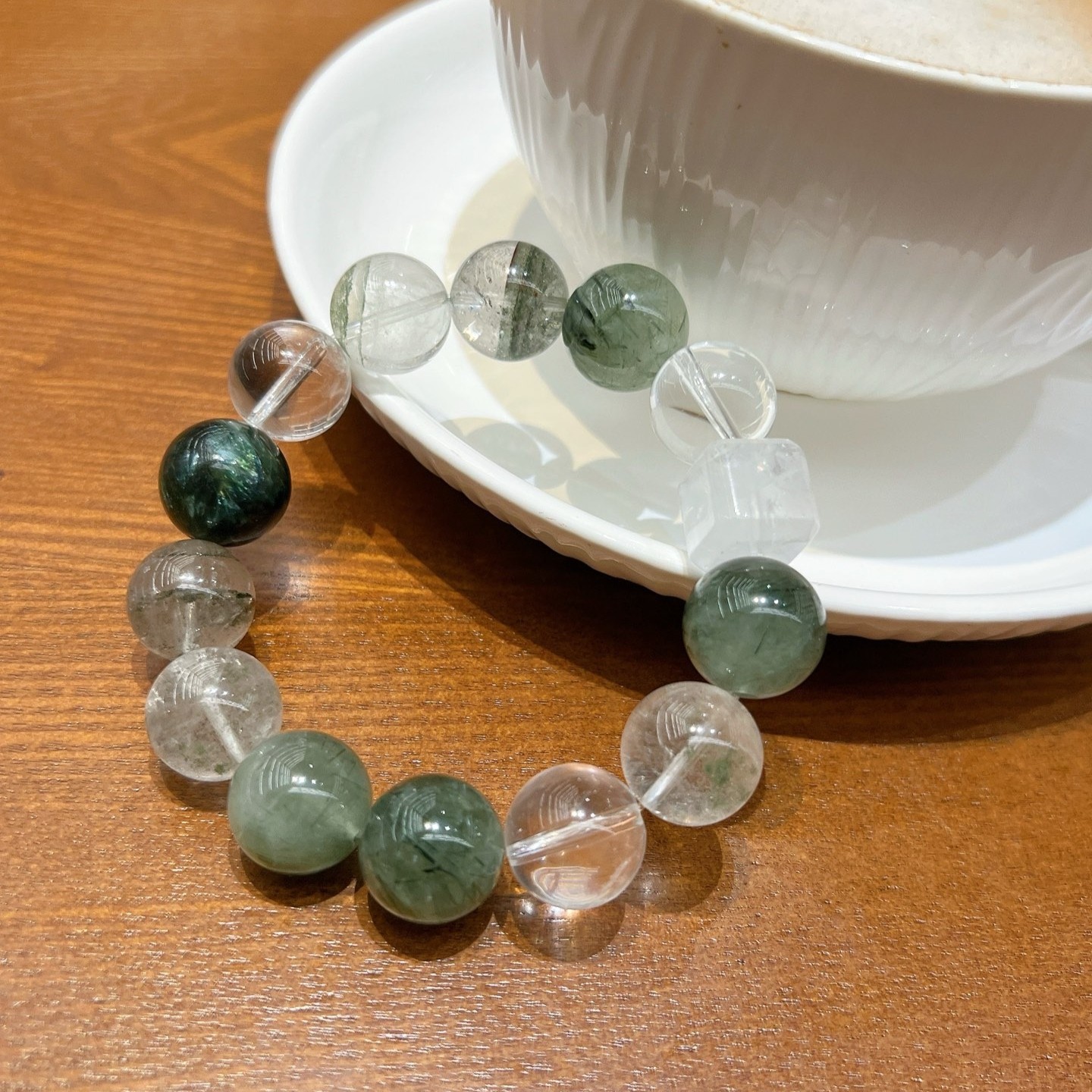 13mm Natural Green Rutilated Quartz Green Phantom Quartz Handmade bracelet