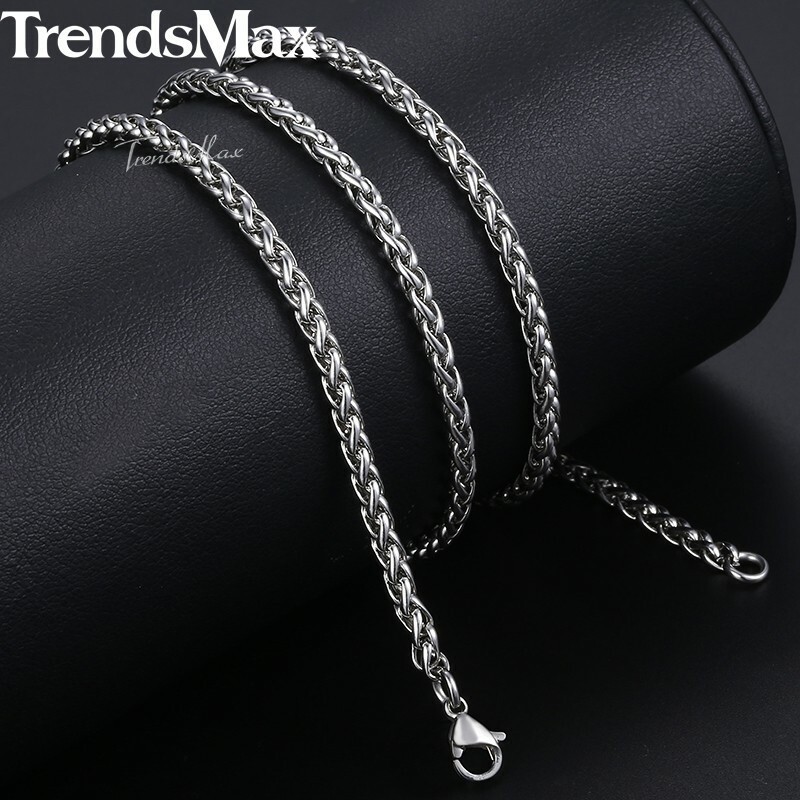 3mm-20in Braided Wheat Chain Silver 316L Stainless Steel Men Women Necklace