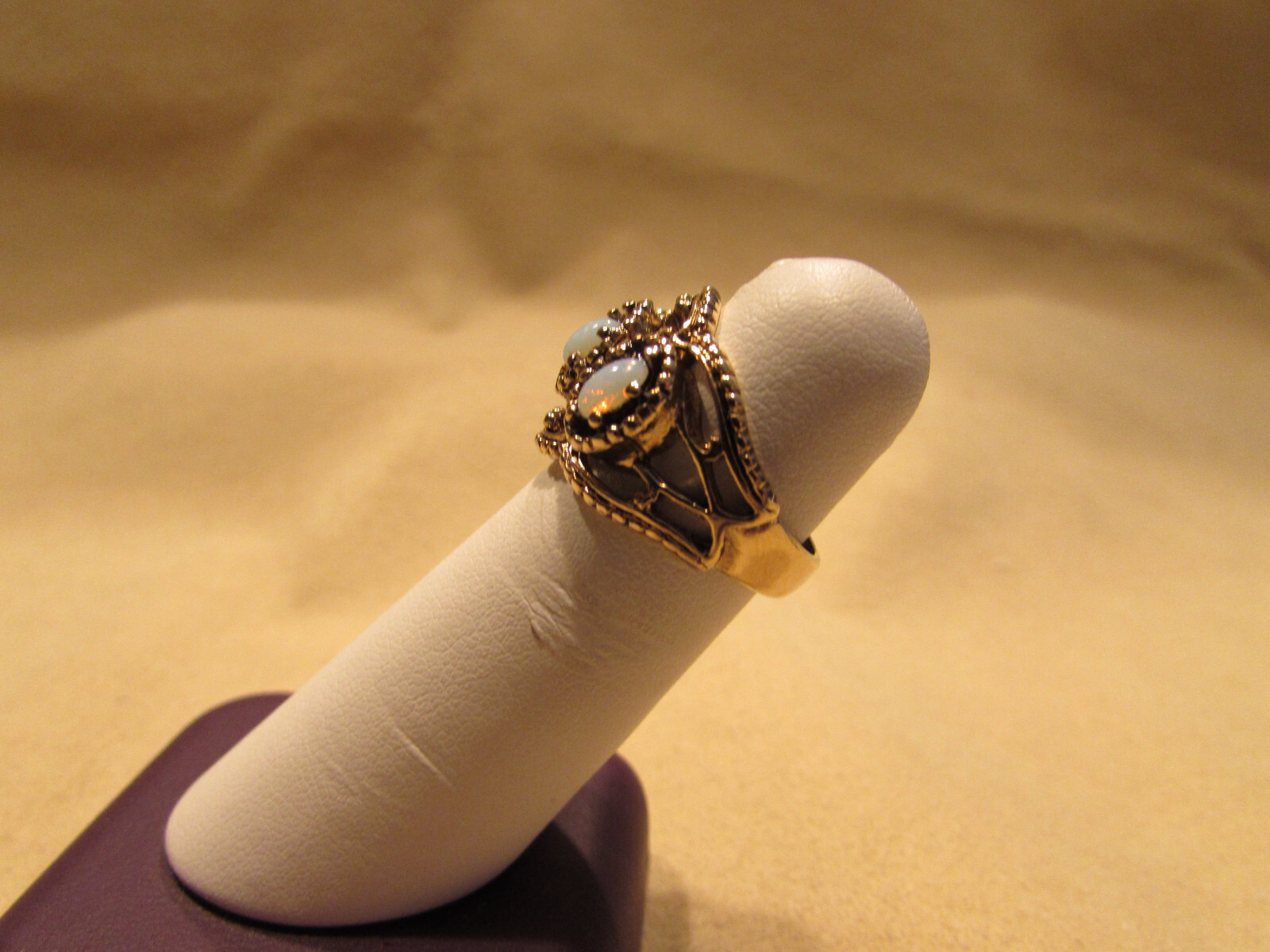 Yellow Electroplated Synthetic Opal Lady Fashion Ring