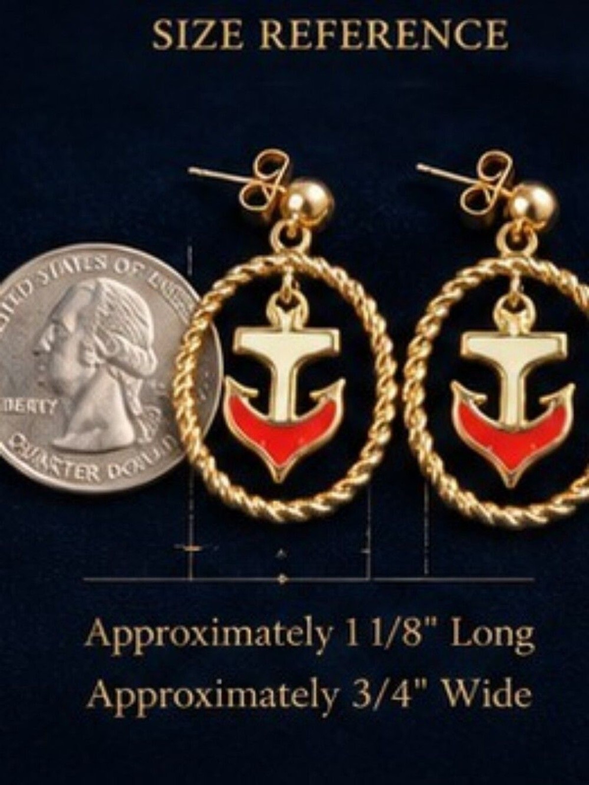 Vintage Avon Nautical Anchor Drop Earrings Gold Tone Red White Enamel Rope Hoop