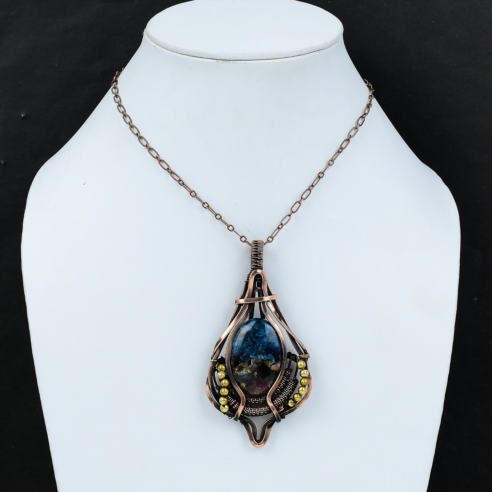 Watermelon Tourmaline Copper Gift For Friend Wire Wrapped Pendant 3.58″