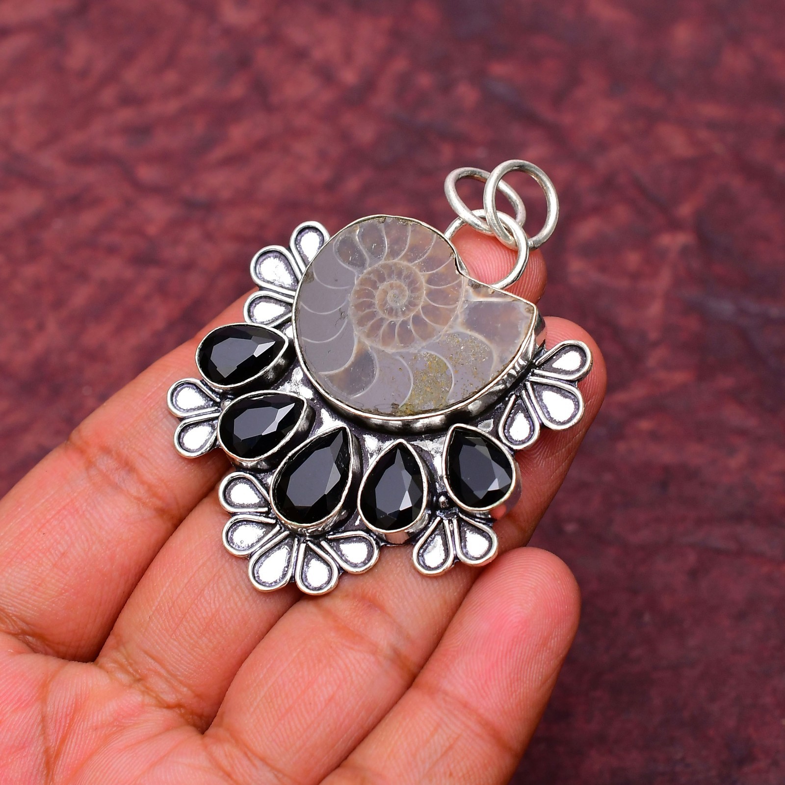 Ammonite Gemstone 925 sterling silver Handmade Pendant jewelry 2.16″
