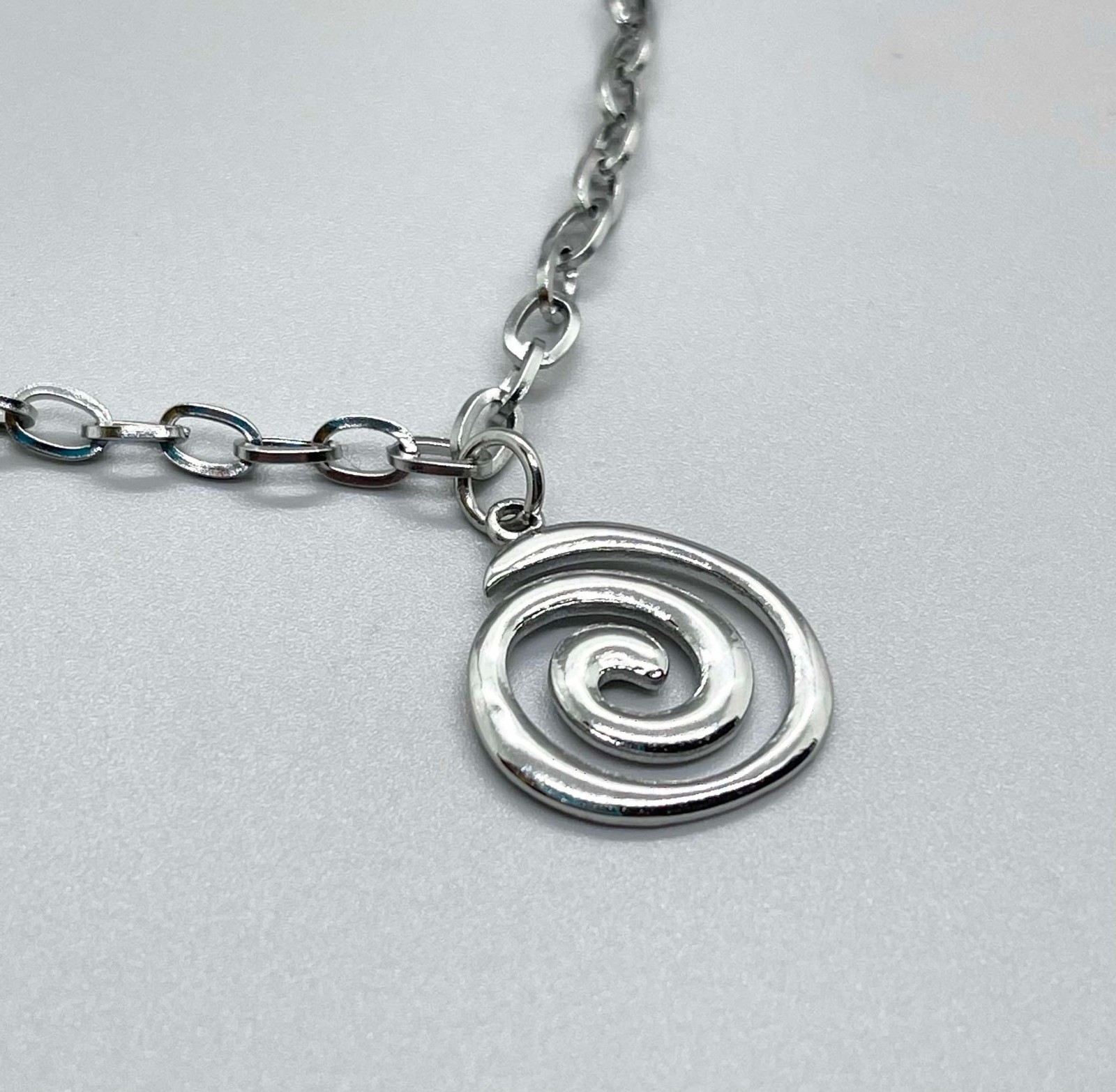Stainless Steel Spiral Pendant Necklace Vortex Charm No Tarnish Silver Chain New
