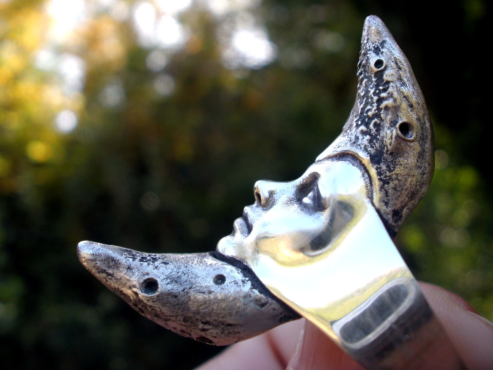 Moon Goddess Silver Ring, Crescent Moon Face Ring
